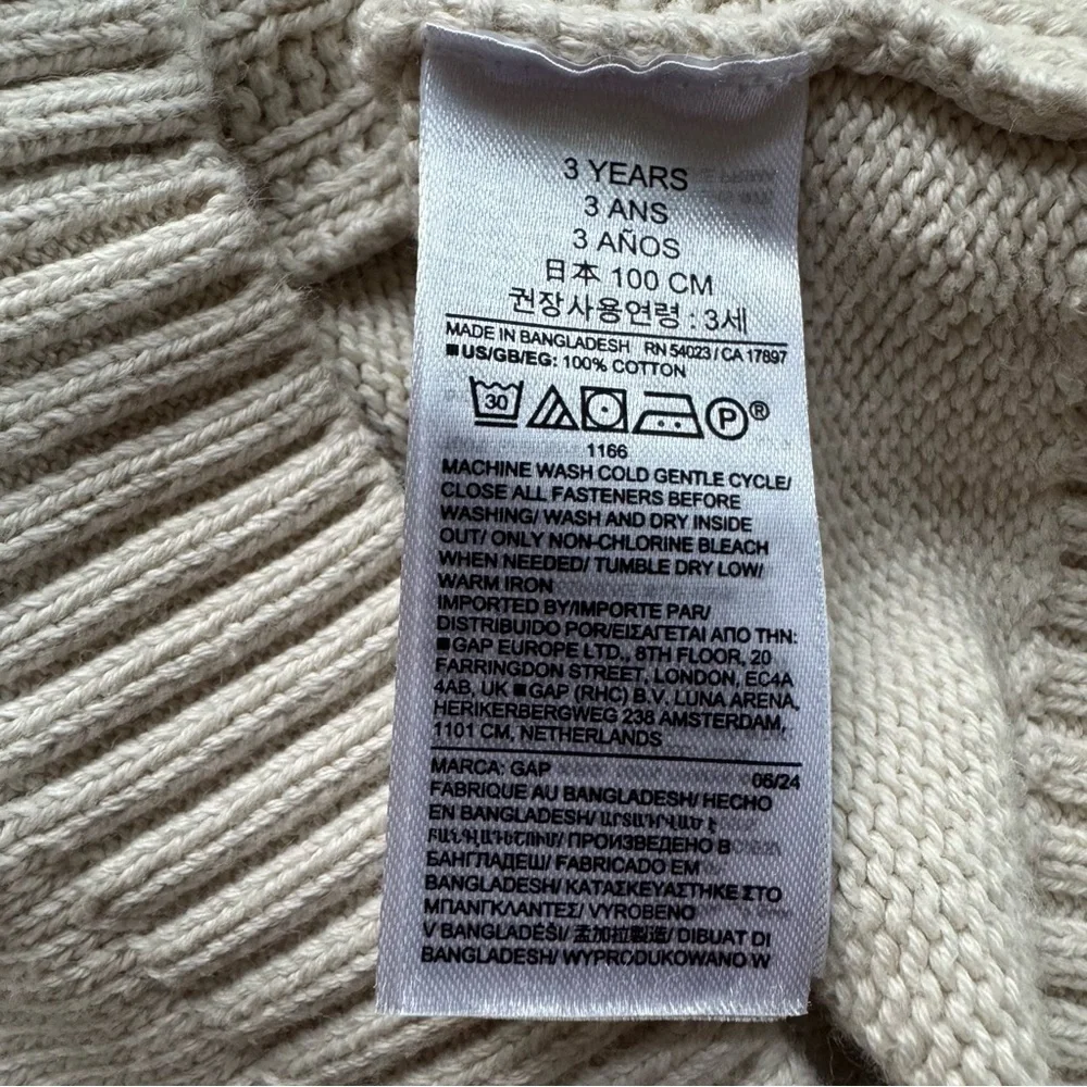 Gap Cream Cable Knit Cardigan Shawl Collar Button Up Toddler Boys 3